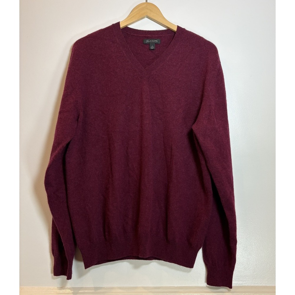 John W. Nordstrom Mens 100% Cashmere V-Neck Sweater Burgundy Wine Large L